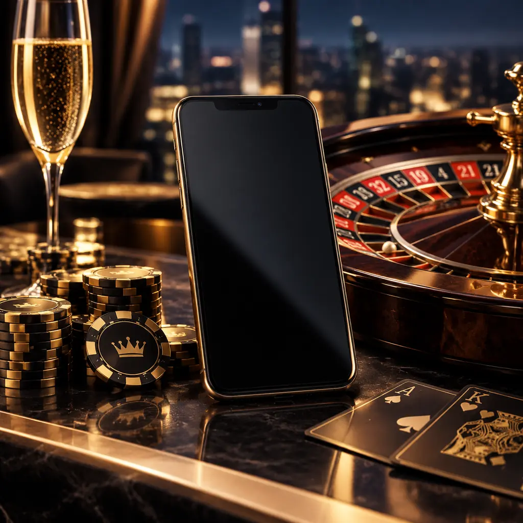 Ponsel dengan layar netral di tepi meja roulette